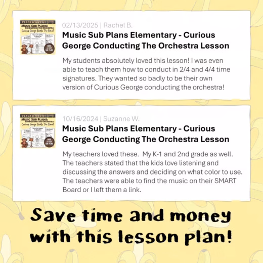 Music Sub Plans Elementary - Curious George Conducting The Orchestra Lesson - Image 2